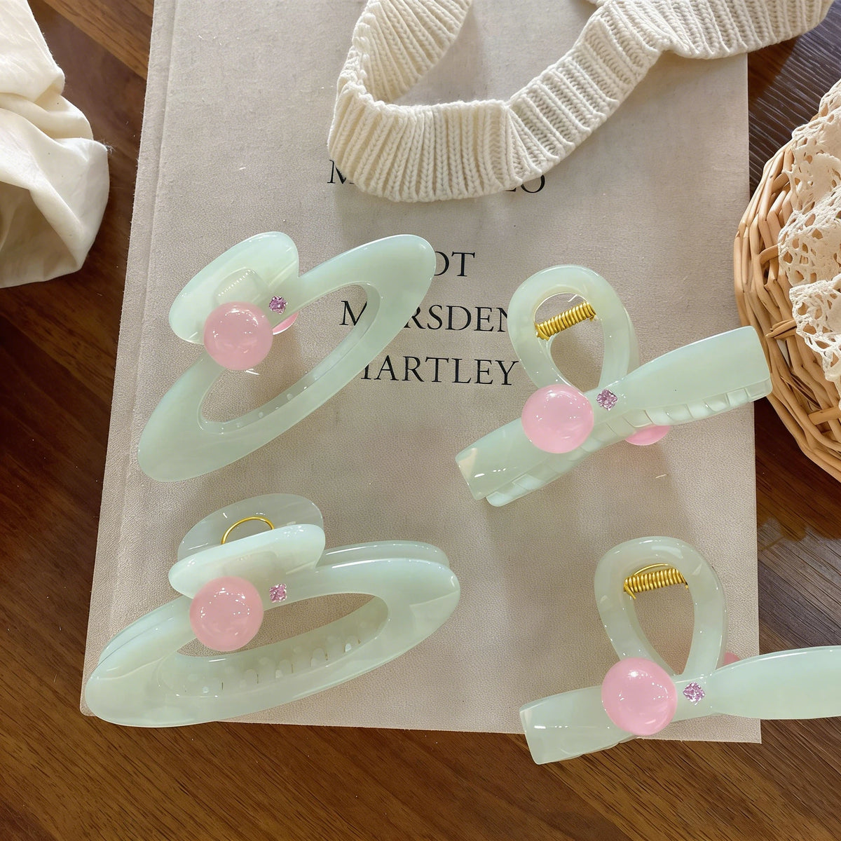 1/2Pcs Planet Shape Hair Clips Oval Hollow Hair Claw Clip With Pink Beads Sweet Hair Accessories Vue