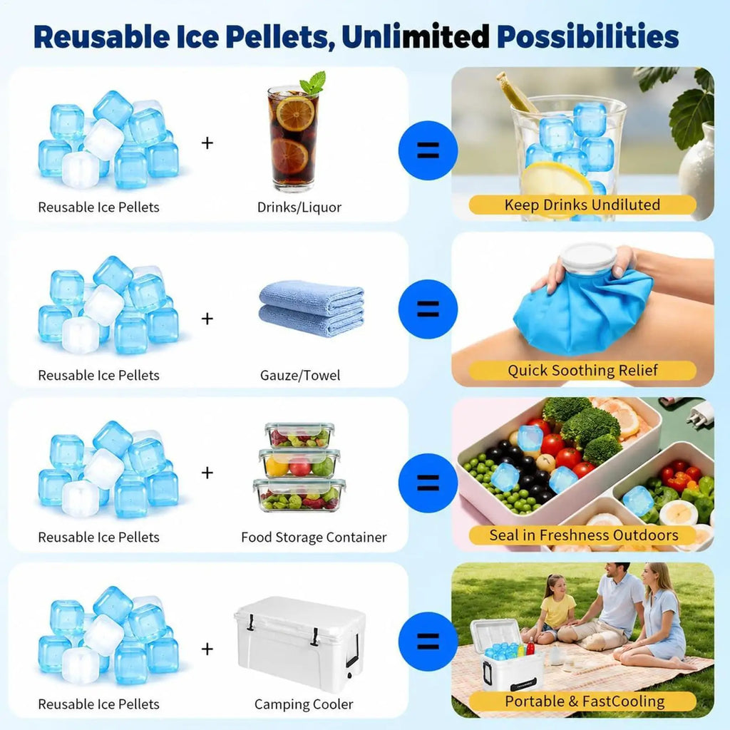 100Pcs PE Reusable Ice Cubes, Slow Melting Refreezable Cooling Blocks, Stainless Steel Whiskey Stones For Coffee Cocktail Juice Vue