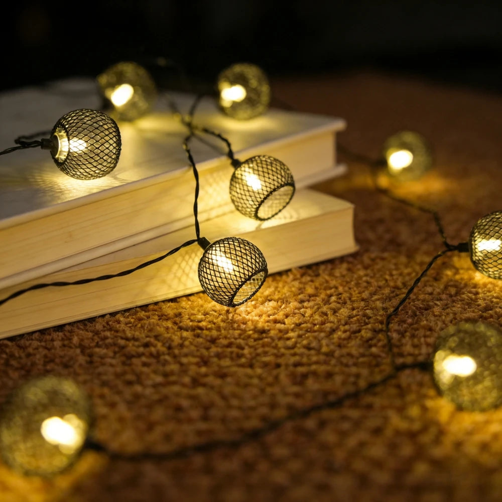 1PC 5M10LED/8M20LED Solar Powered Metal Mesh Globe String Lights Waterproof LED Outdoor Patio Garden Backyard Bistro Decor Vue
