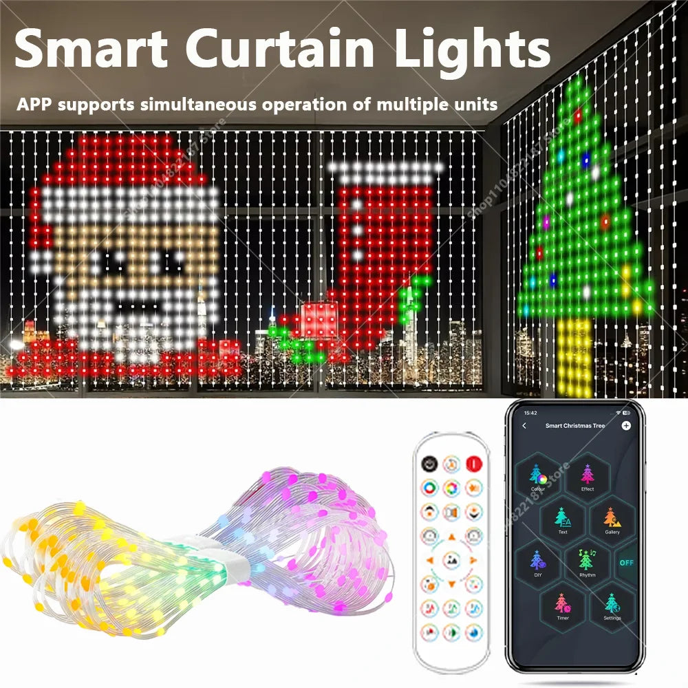 256-800 LED RGB Smart Curtain Lights with Music,App Controls and Remote,LED Party Lights for Wedding/Valentine's Day/Birthday Vue