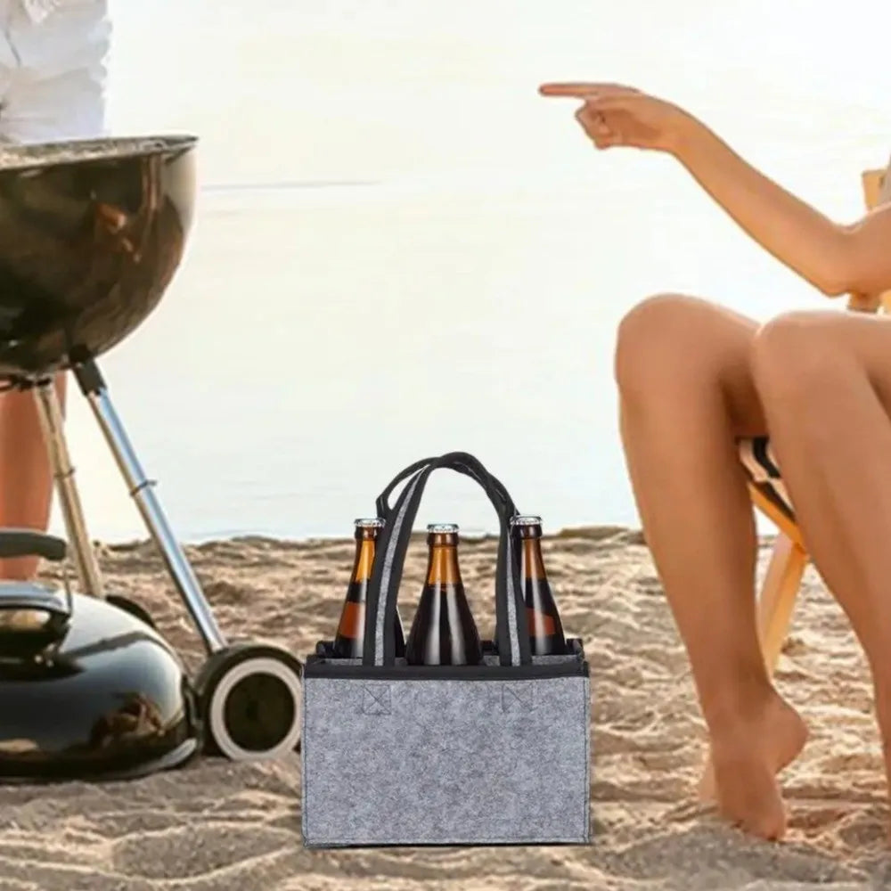 Portable 6 Compartments Wine Bottle Holder Bag Washable Multi-Purpose Felt Bottle Holder with Handle Wine Bottle Carrier Wedding Vue