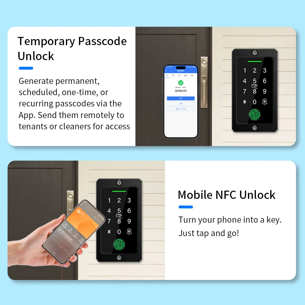 Outdoor IP67 waterproof embedded fingerprint NFC RFID access controller touch glass panelTTLOCK APP gateway remote attendance Vue