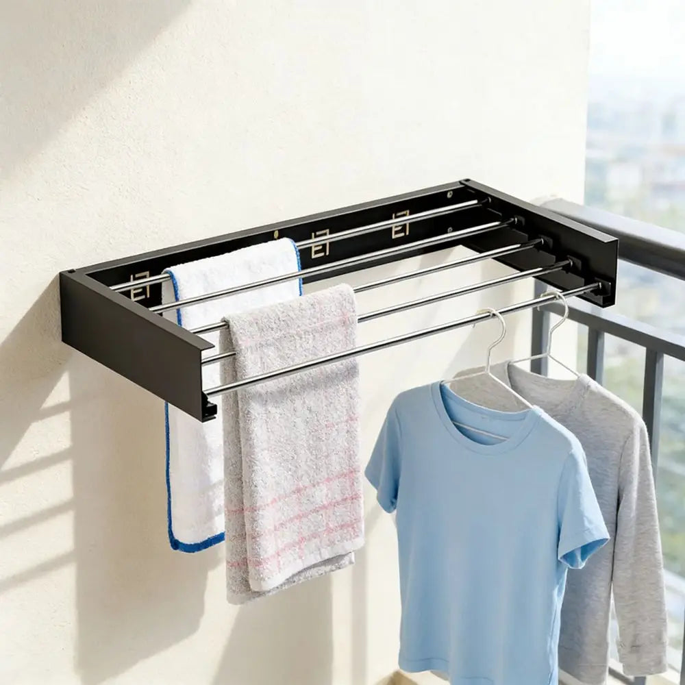Carbon Steel Invisible Clothes Drying Rack 5 Rods Wall Mounted Hidden Drying Rack Space Saving 60CM Clothesline Pole Hanger Vue
