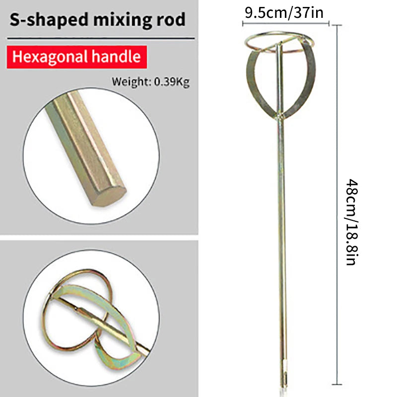 1PCS S-type Mixer Drill Paint Stirring Rod Handheld Paint Plaster Mortar Mixing Paddle Machine Power Tool Accessories Vue C