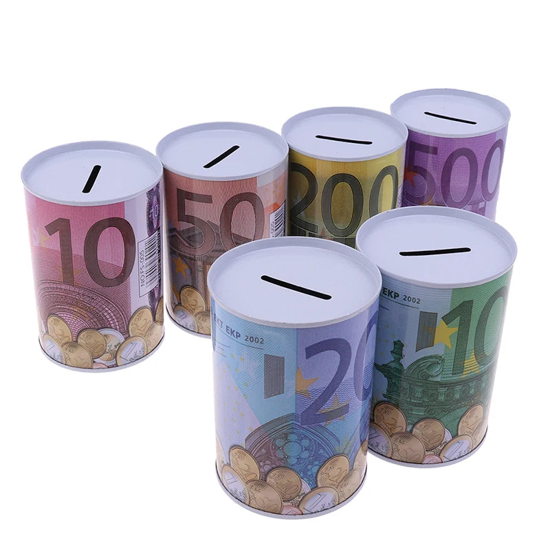 1PCS 11x7.5cm Euro Dollar Money Box Safe Cylinder Piggy Bank Banks For Coins Deposit Boxes Vue