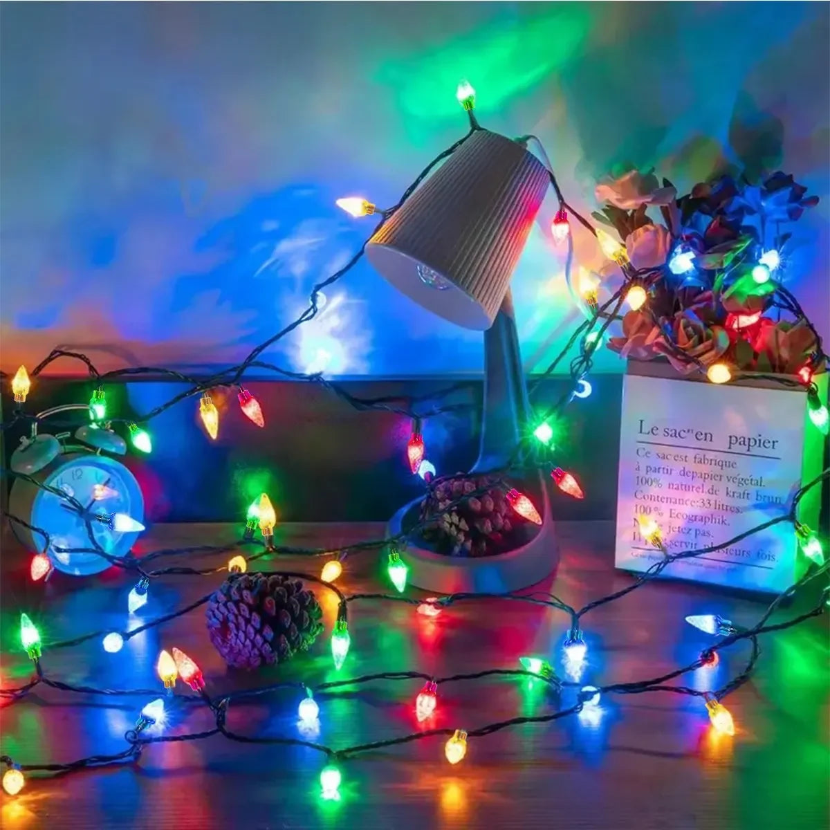 LEDS Christmas String Lights Outdoor Solar Lights C7 Bulbs Garland Fairy Lights Outdoor Lighting Xmas Tree Decor Vue