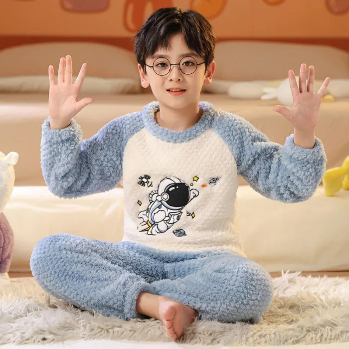 Winter Capybara Kids Boys Pajamas Sets Pyjamas Girls Sleepwear Flannel Fleece Teenage Clothes Children Home Clothes Loungewear Vue