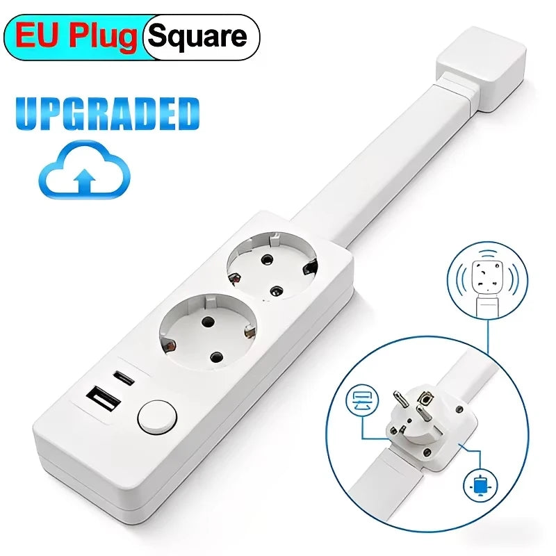 Power Outlet Extender Power Socket Expander 2xAC Sockets 1xUSB A 1xUSB C Plug and Play 180 Degree Rotatable Versatile for Sofa Vue EU-Square 3