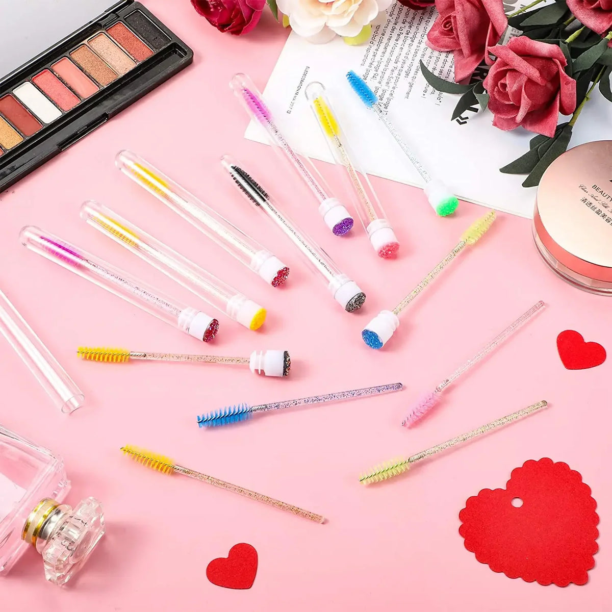 50Pc Reusable Eyebrow Brush Tube Eyelash Brush Eyebrow Brush Replaceable Dust-proof Sparkling Diamond Makeup Brush Vue
