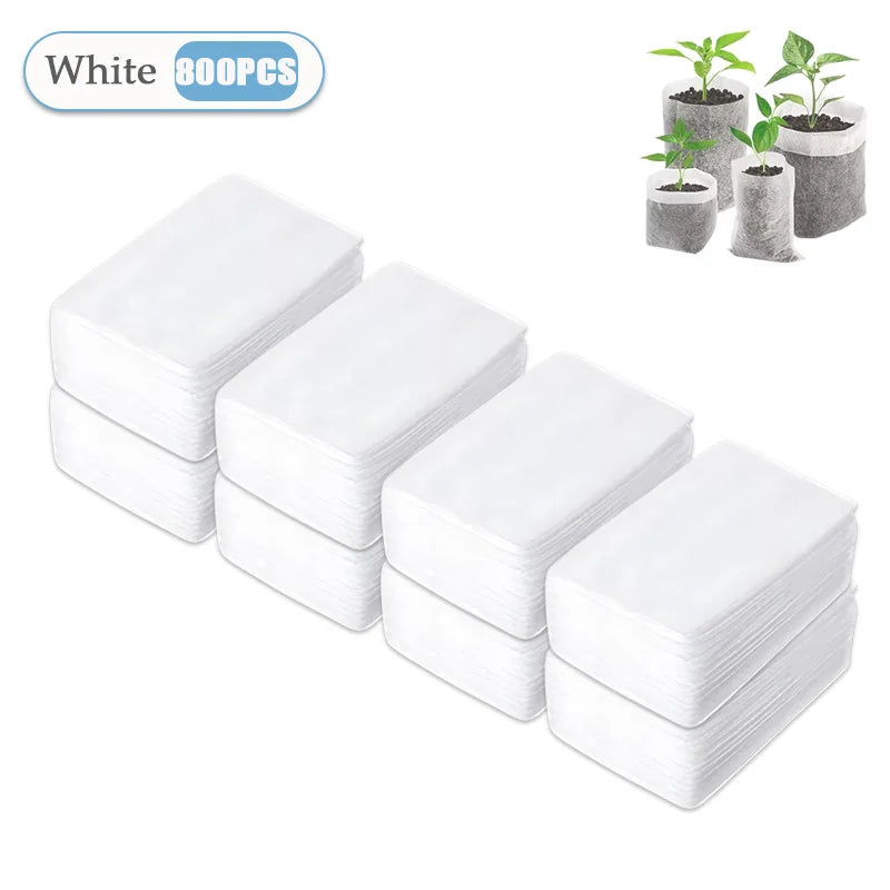 100-1000PCS Eco Friendly Seedling Bags Degradable Flat Mouth Planting Grow Bags for Vegetable Flower Tree Home Garden Nursery Vue White-800PCS Folded 20x22cm