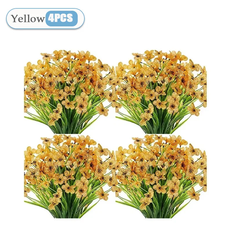 2-16PCS Violet Artificial Flowers Wall Hanging Fake Flower Bouquet Outdoor Home Garden Decoration DIY Wedding Party Home Decor Vue Yellow-4PCS