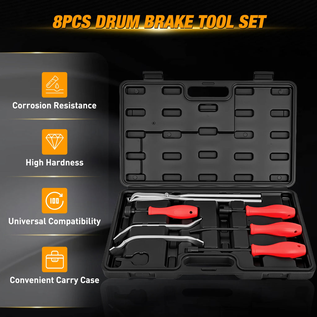 Nilight 8PCS Drum Brake Tool Kit Brake Tool Set with Drum Brake Spring Tool Installer, Remover, Compressor, Retainer, Pliers and Adjustment Spoons Set Brake Tools for Automotive Installer Remover Black Vue