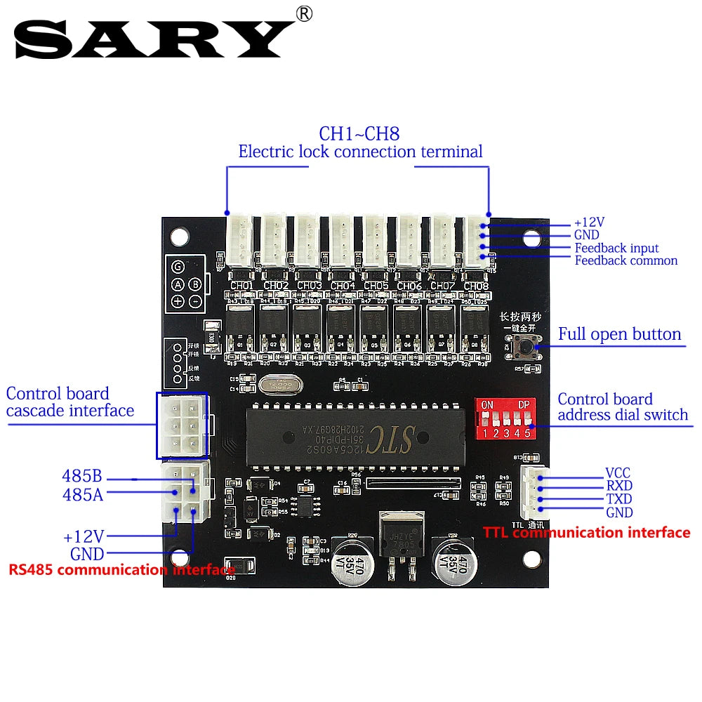 RS485 serial communication electronic lock control panel smart vending machine cabinet door multi-channel control panel Vue