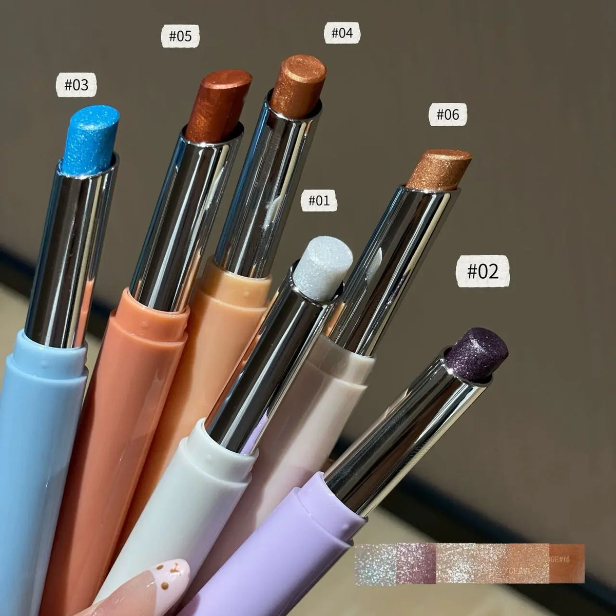 Pearlescent Eye Shadow Stick Shimmering Clear Sparkle Purple Blue Lying Silkworm Pencil Long Lasting Glitter for Eyes Makeup Vue
