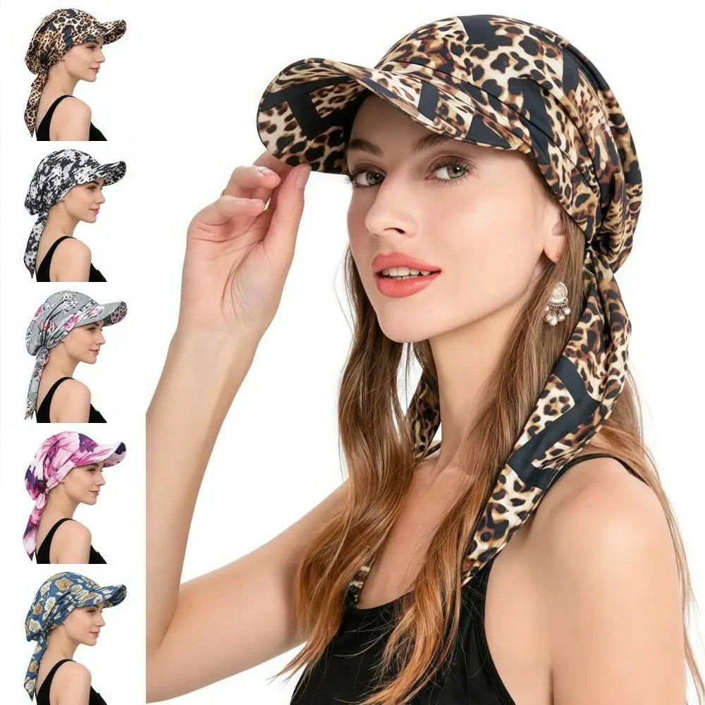 Floral Print Strapped Baseball Cap Brim Wrap Hair Summer Headscarf