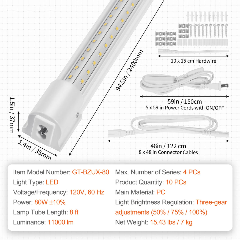 10-Pack Linkable LED Shop Lights 4FT/8FT 40W/80W – Garage & Warehouse LED Shop Light Vue 8ft Canada