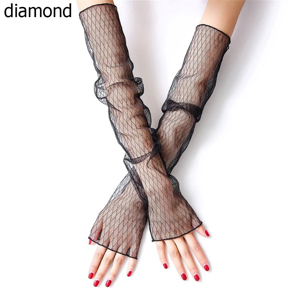 Women's Summer Sun Protection Sleeves Mesh Lace UV Thin Long-sleeved Vue diamond