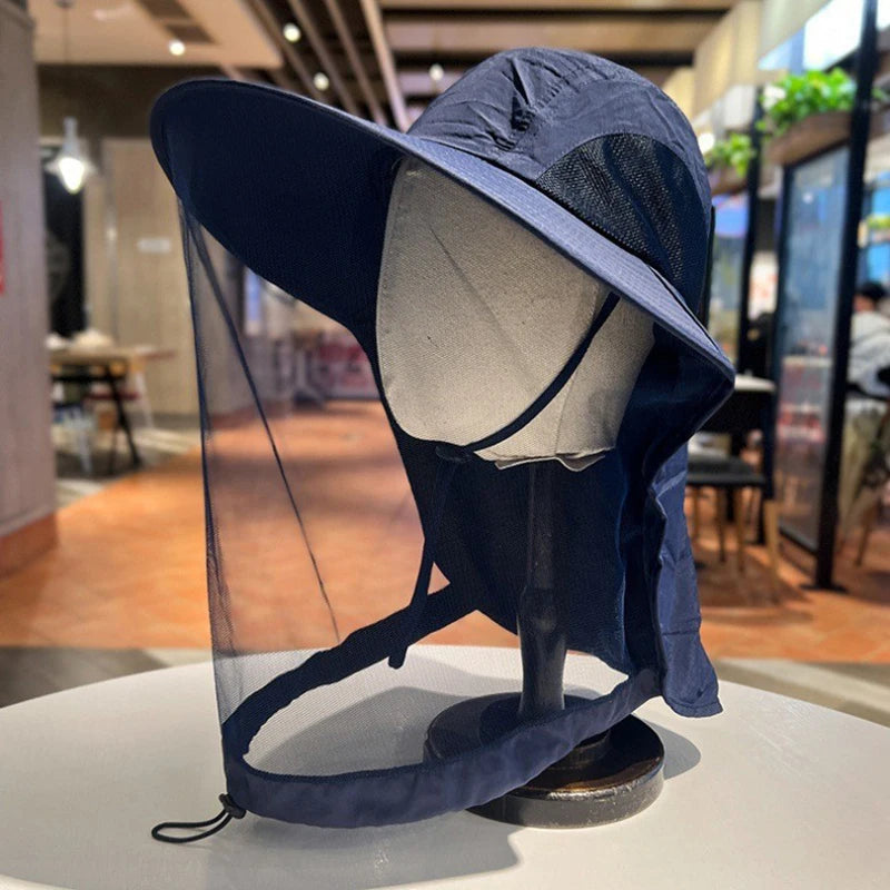Outdoor Fishing Cap Anti Mosquito Insect Hat Fishing Hat Bug Mesh Head Net Face Protector Camping Hats Fishing Cap Vue Navy blue