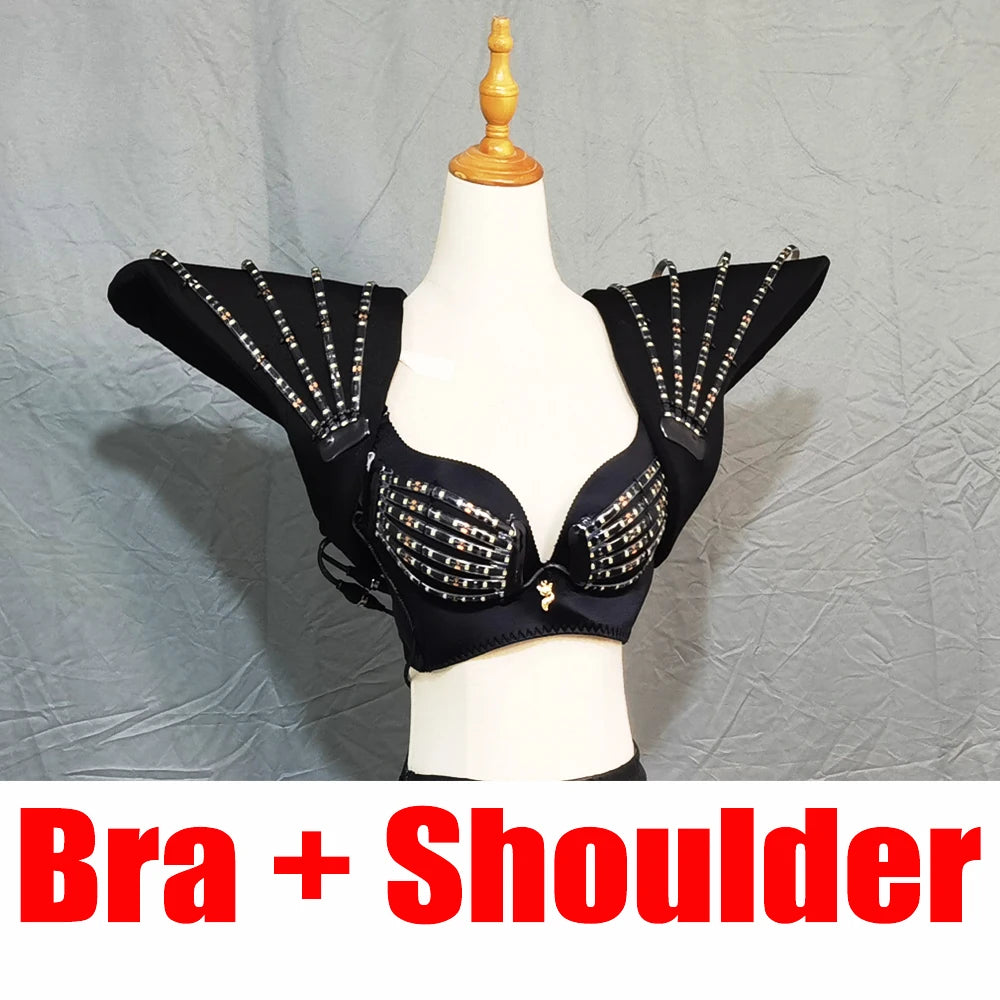 LED Light Effects Costumes Suits for Evening Party Holi Glowing LED Outfit Adult Size LED Costume Vue Bra and Shoulder L