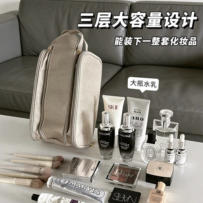 Large Capacity Makeup Bag Brush Organizer Portable Waterproof Travel Toiletry Pouch Cosmetic Case For Women Teens Christmas Gift Vue