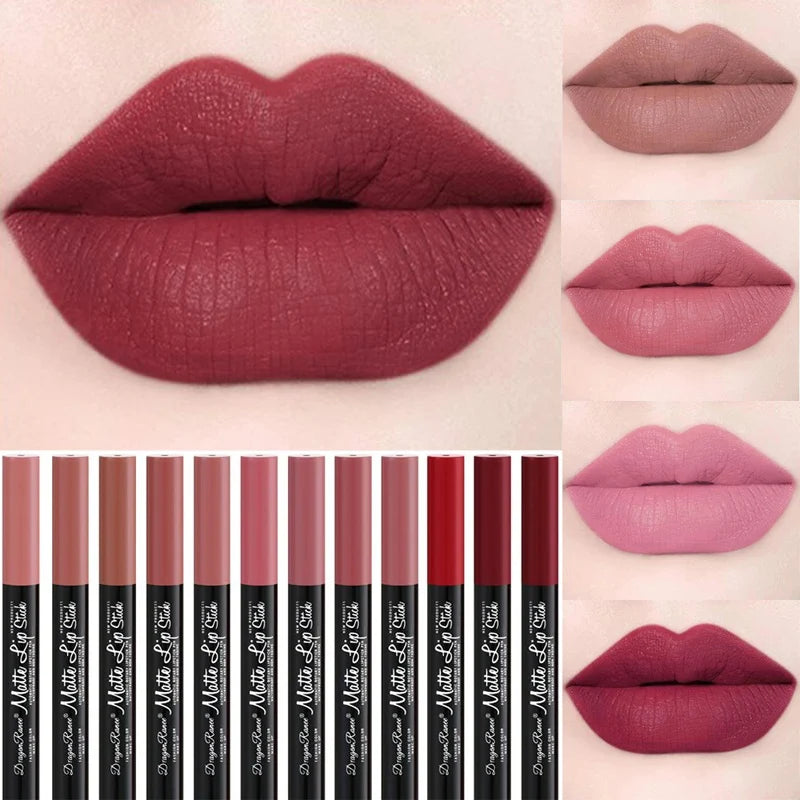12 Colour Matte Lip Liner Pencil Carving Labial Makeup Lasting Brown Lip Liners Waterproof Stick Pen Lip Contouring Cosmetics Vue