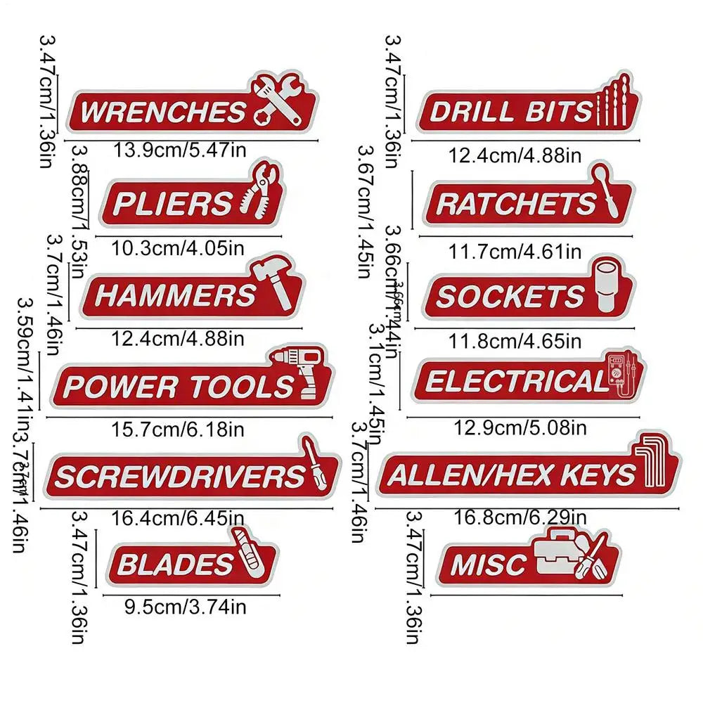 12pcs Magnetic Tool Box Labels Resin Drawer Tags Magnetic Labels For Tool Box Drawers Accessories Organization Identifying Vue B