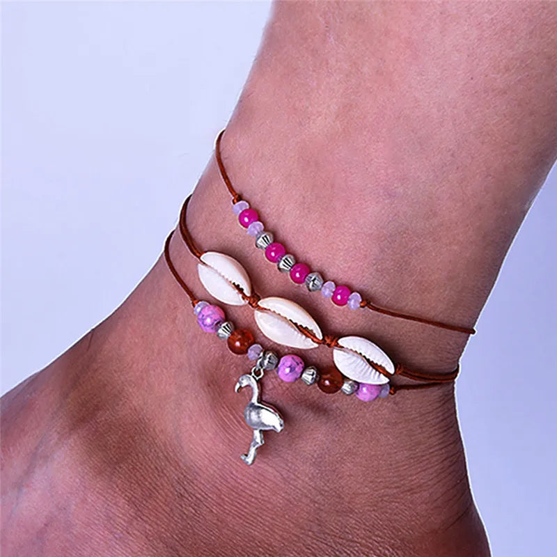 Huitan Flamingo Anklet | Bohemian Beach Shell Leg Chain Bohemian Anklet Vue GT020