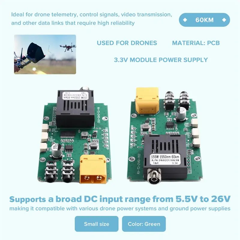 Hot-TTL Optical Transceiver Module 60KM DC 5.5-26V Optical Terminal Equipment Drones TTL To Fiber Optic Module RX Ground End Vue
