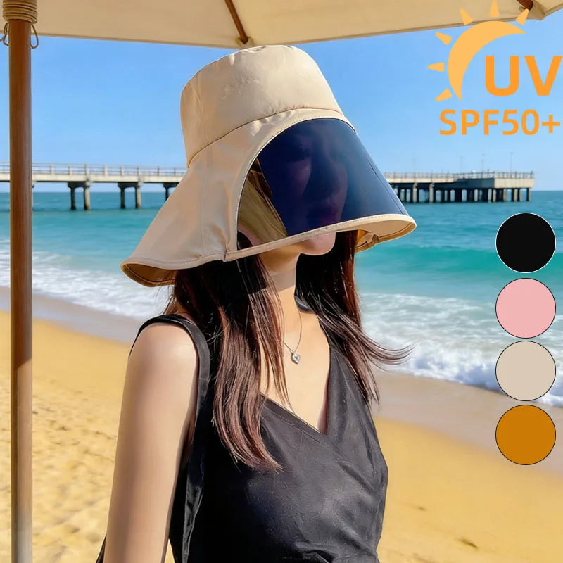 Wide Brim Full Face Cover Bucket Hat for Women Summer Fashion UV Protection Sun Hat with Visor Flap Fisherman Cap Outdoor Vue