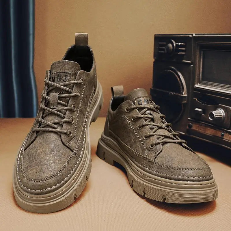 Men's Retro Low Top PU Leather Work Boots – Lace-Up Casual Men's Casual Boots Vue