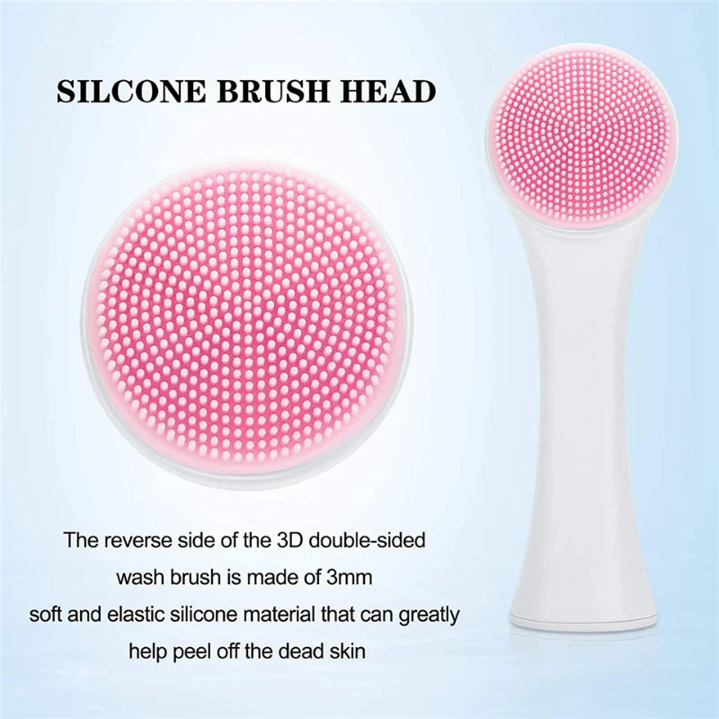 3D Double Silicone Facial Cleansing Brush Manual Massage Facial Brush Soft Bristles Exfoliator Face Wash Brush Double Sided Vue