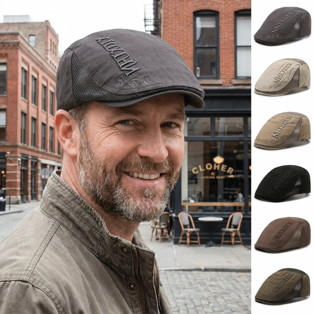 Letter Embroidered Mesh Back Flat Cap Adjustable Sun Protection