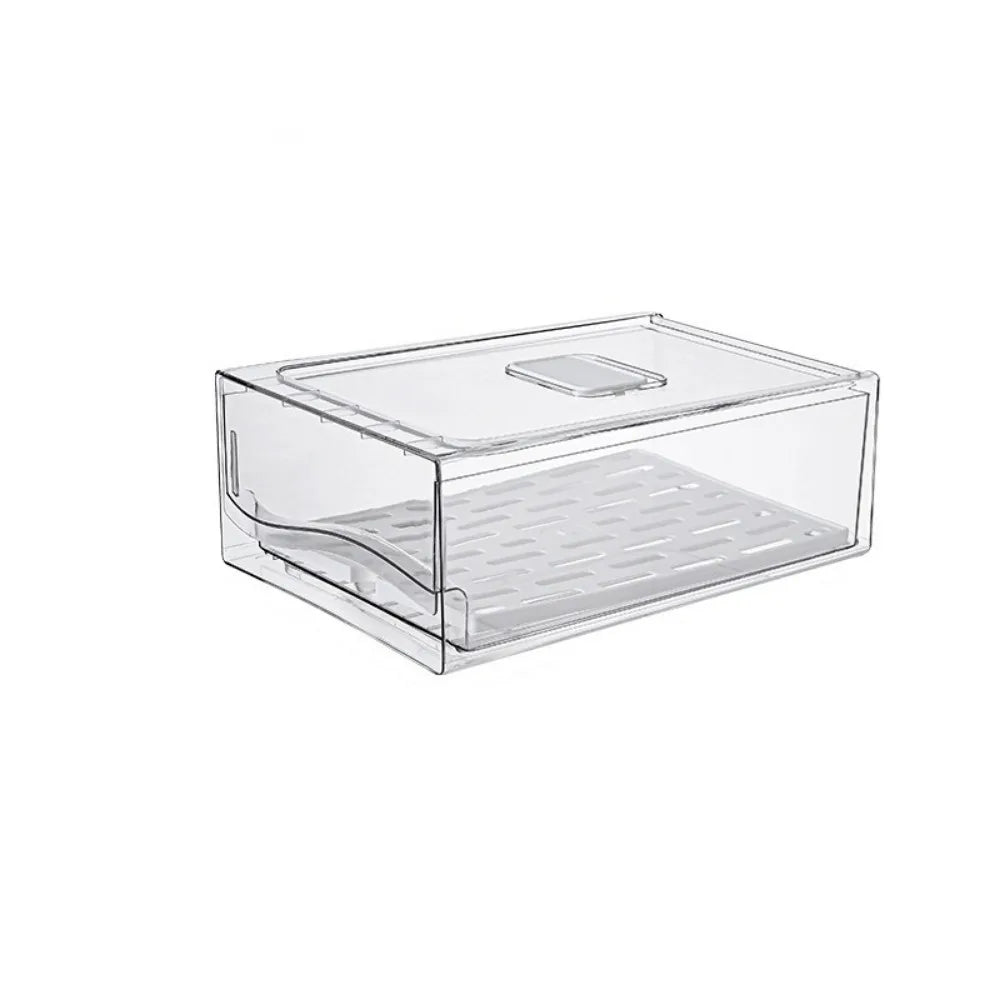 Plastic Drawer-type Fresh-keeping Box Large Capacity Stackable Refrigerator Storage Box Dust-Proof with Drain Tray Vue Transparent S