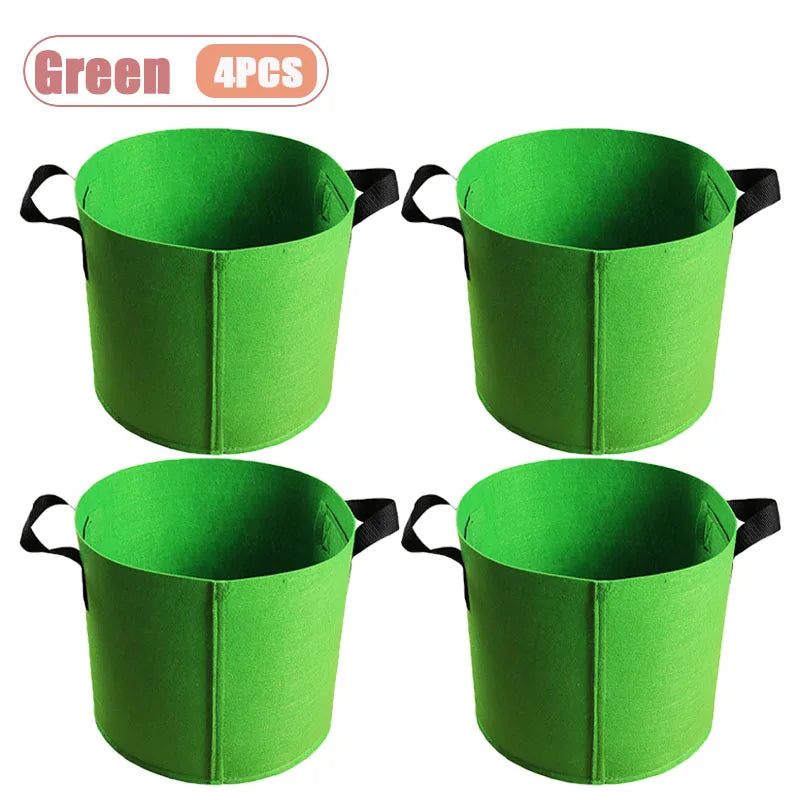 1-4PCS Felt Grow Bag Thickened Nonwoven Plant Pot for Bonsai Garden Balcony Vegetable Flower Aeration Container Vue Green-4PCS 12Gallon