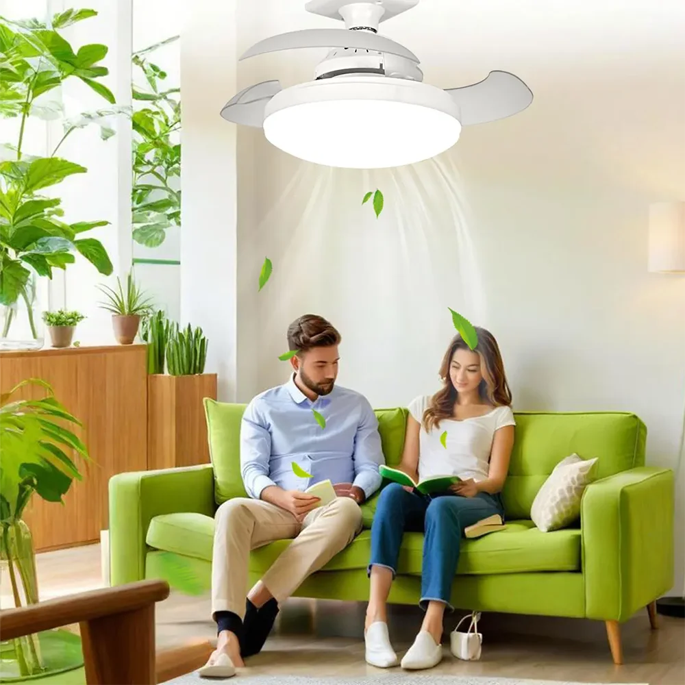 52CM Ceiling Fan Light Suitable For E27 Base Silent Retractable Blade With Remote Control Room Lighting Small Electric Fan Vue