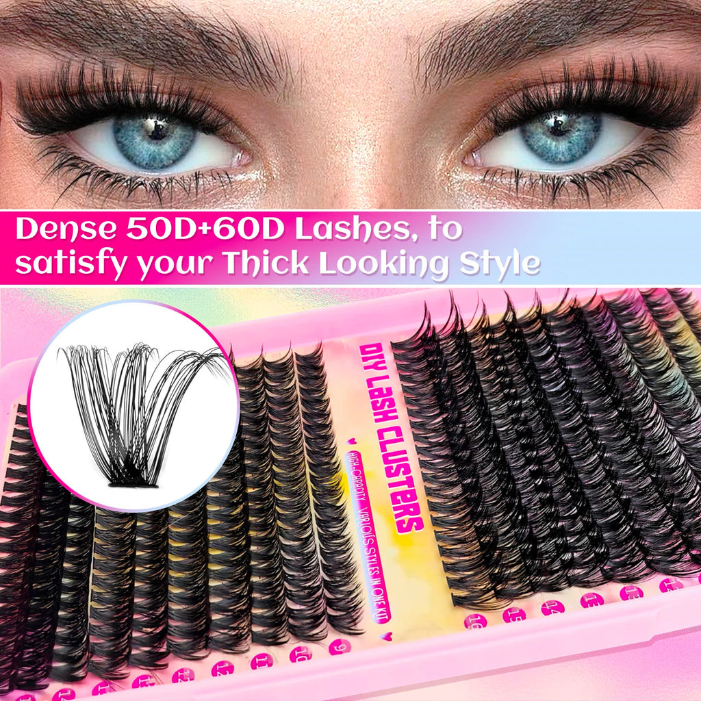 False eyelashes Clusters Natural Thick Volume eyelashes Extension Kit - High-Capacity Individual Lashes with Applicators Vue
