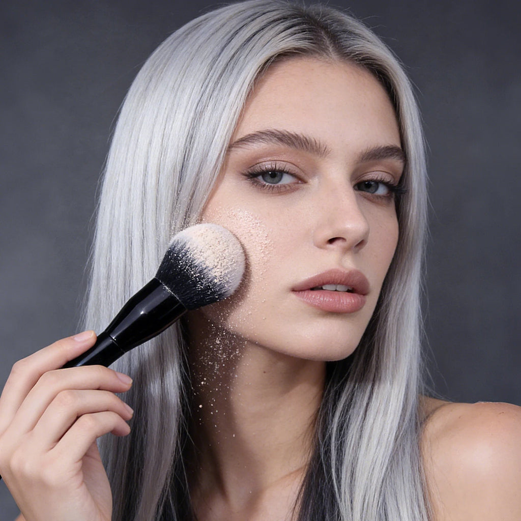 1PC Extra Large Flame Loose Powder Brush, Black Wooden Handle Blush Brush, Large Size Single Makeup Brush Premium Cosmetic Brush Vue