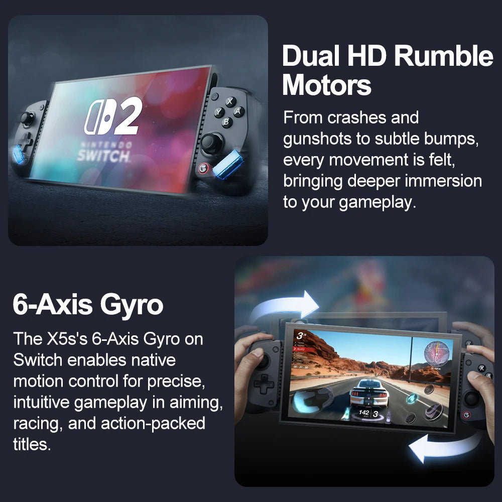 GameSir X5s Wireless Mobile Gaming Controller for Android iOS PC Gamepads Nintendo Switch 2/1 Controle 6-Axis Gyro HD Rumble Vue