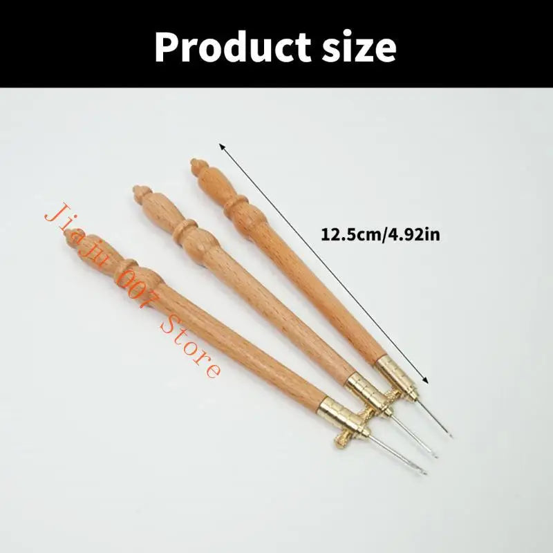 French Embroidery Beading Hook Set – Wood Handle & 3 Needles Embroidery Hook Set Vue