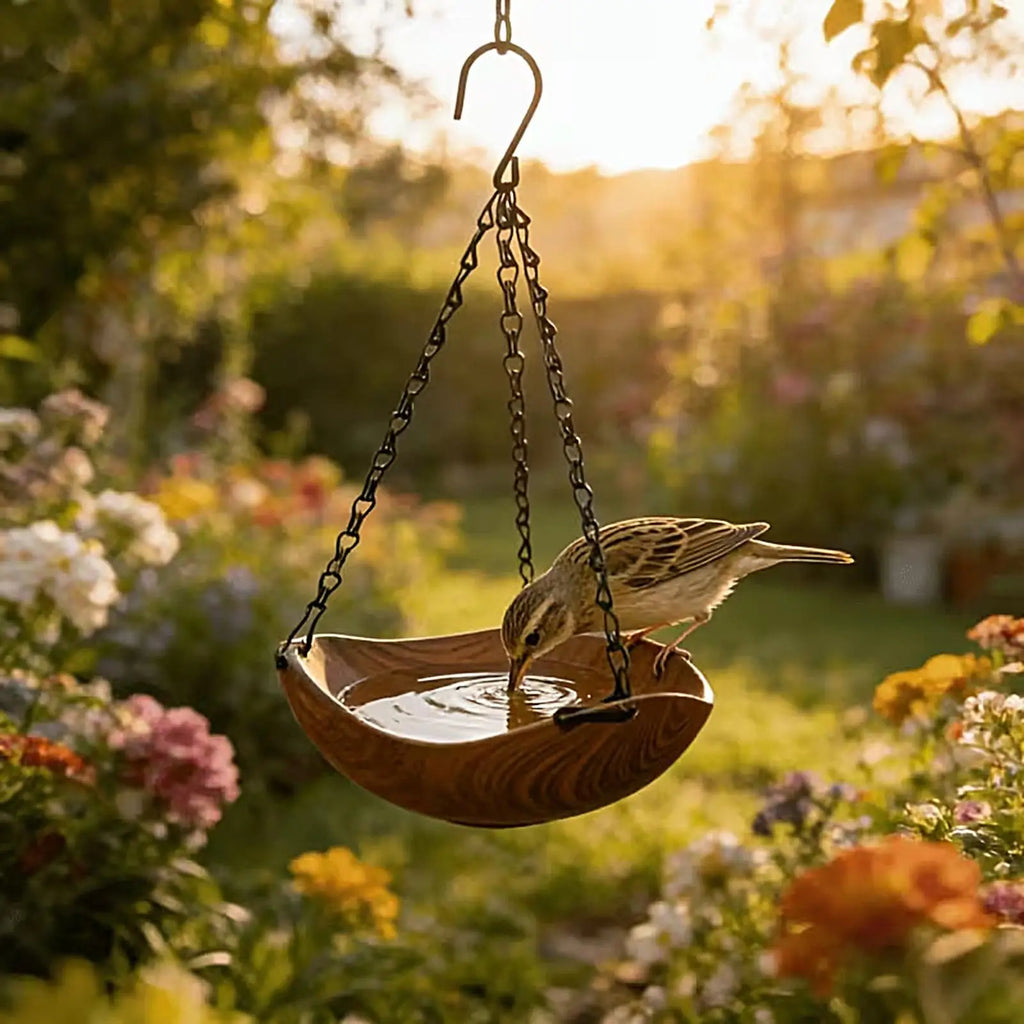 20x35cm Wooden Bird Bath Feeder, Decorative Outdoor Water Bowl for Wild Birds, Hanging Tray for Garden, Yard, Patio, Courtyard Vue