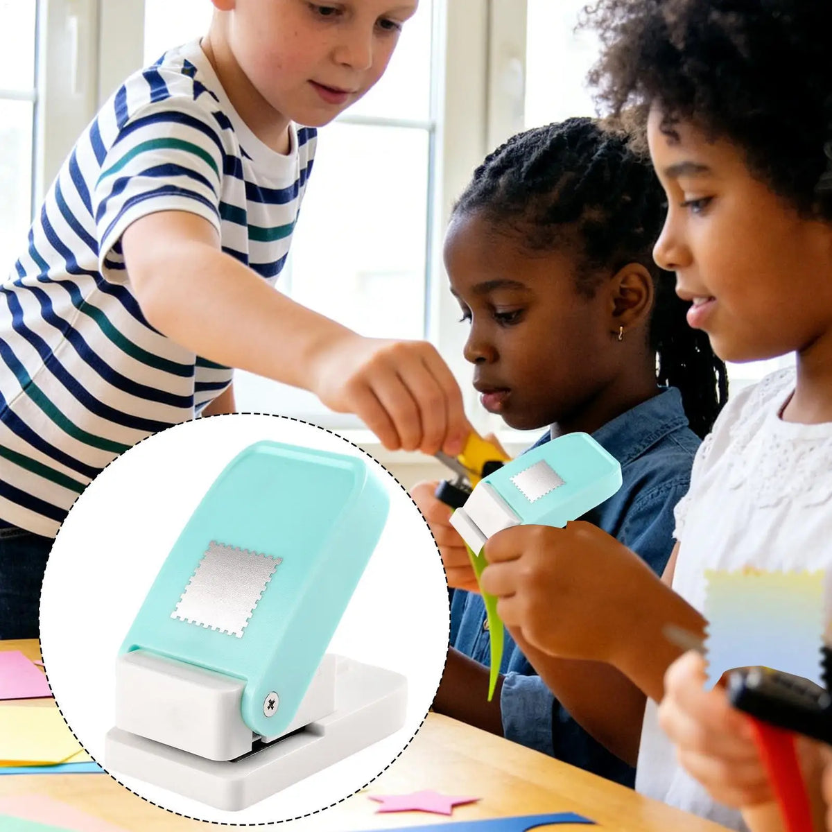Square Rectangle Stamp Cutter Hole Punch Lever Action DIY Postage Stamp Shaped Paper Punch for Card Photo Making Journal Album Vue