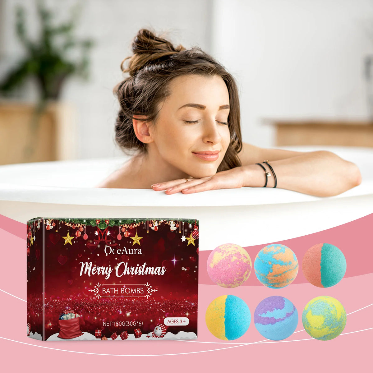 Christmas Bath Bombs - Floral Scented Fizzing Bath Salts With Skin-Softening Oils, Long Lasting Fragrance & Bubbles Vue