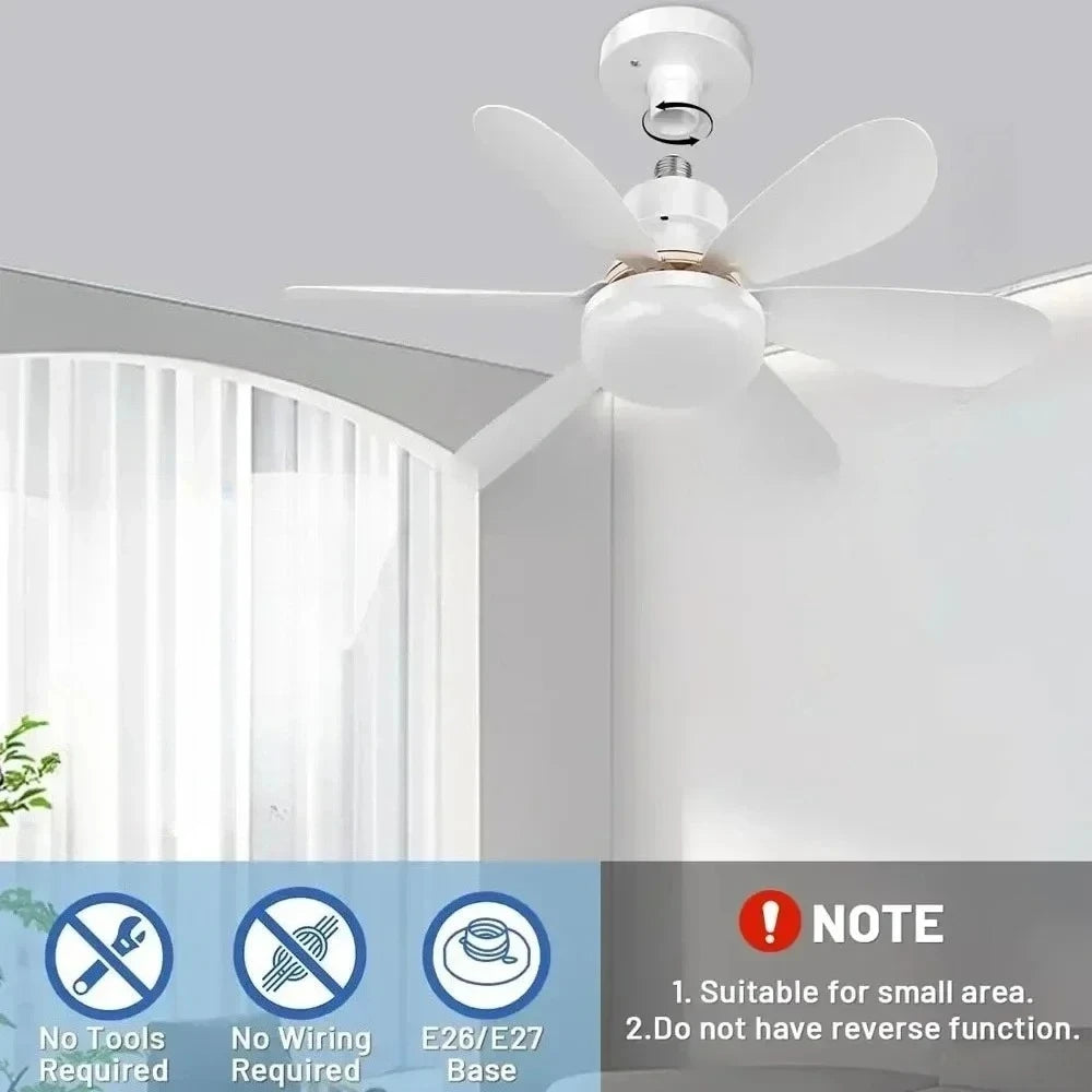 Ceiling Fan with Light E27 52CM Fan Light with Remote Control Super Quiet Socket Ceiling Fan for Bedroom Kitchen Home Lighting Vue Cold White 40W