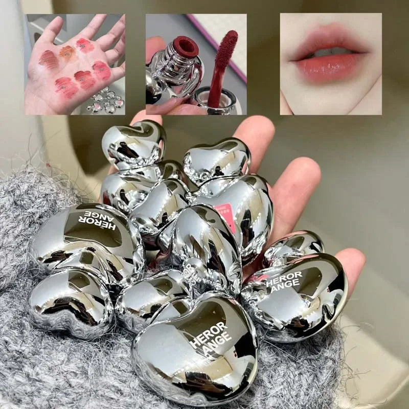 Silver Heart Lipstick Velvet Matte Blush Mud Clay Lip Gloss Lip & Face Liquid Lip Tint Cream Pigment Long Lasting Silky Cosmetic Vue