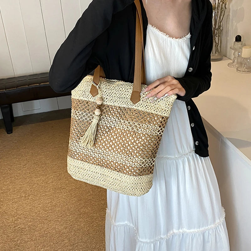 Summer Straw Bags Women Rattan Shoulder Bag Travel Handmade Woven