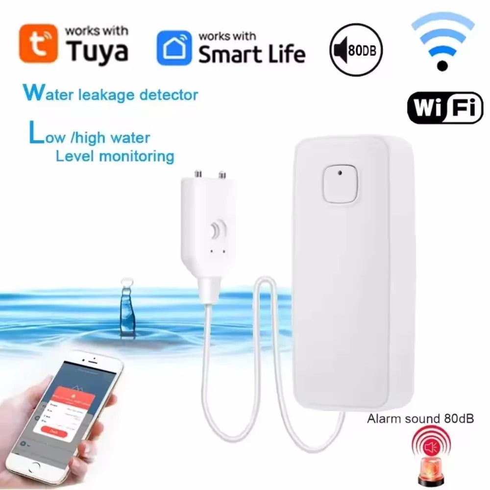Tuya Smart Flood Leakage Sensor Remote Monitor WiFi Water Overflow Level Detector Water Leak Sensor Security Sound Alarm System Vue