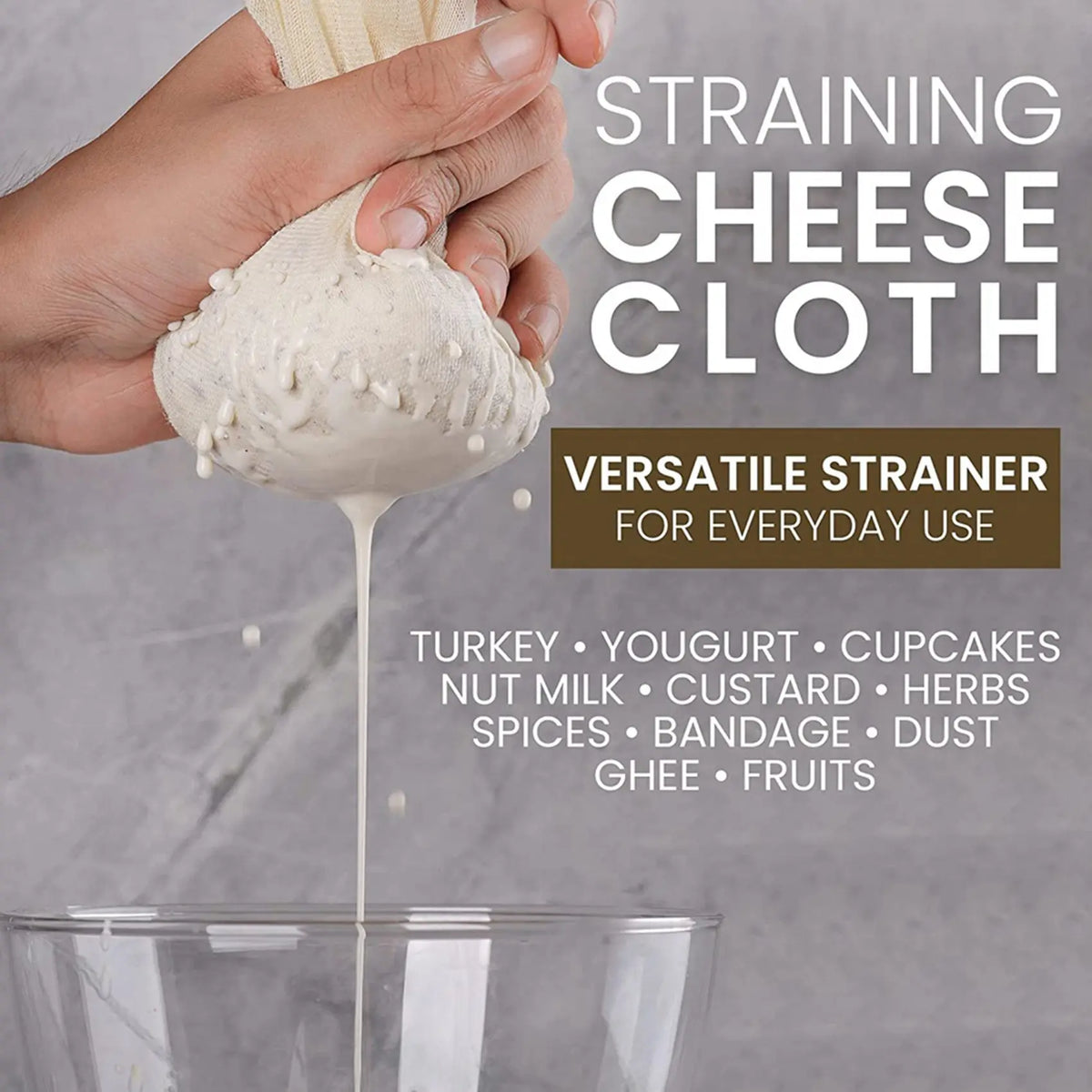ABKW-Muslin Cloths For Cooking, Pack Of 10 (50X50CM), Unbleached, Cotton Reusable And Washable Cheese Cloths For Straining Vue