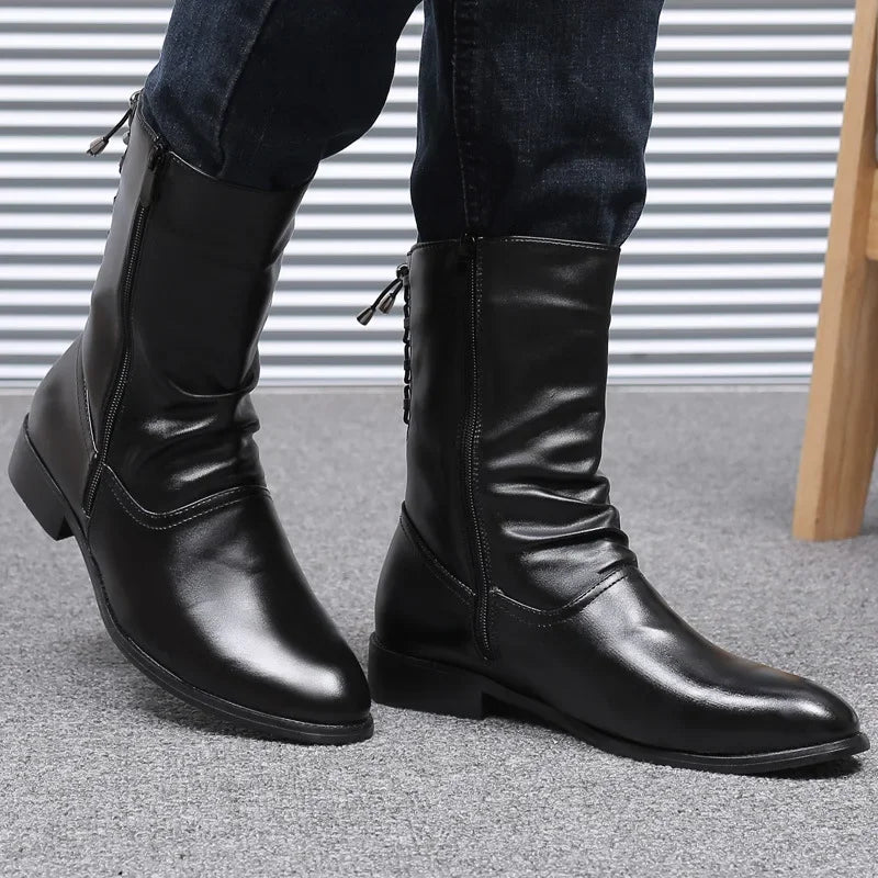 Men's High Top Ankle Boots | Korean Fashion PU Leather Zip Men's Ankle Boots Vue