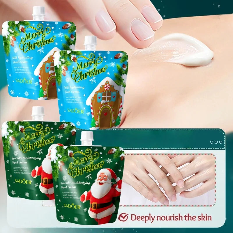 4Pcs Christmas Hand Cream Set, Two Styles to Choose from (2 Avocado Moisturizing Hand Creams, 2 Milk Moisturizing Hand Creams), Compact and Exquisite Packaging, Easy to Carry, Suitable as a Small Holiday Gift, for Christmas, Vue