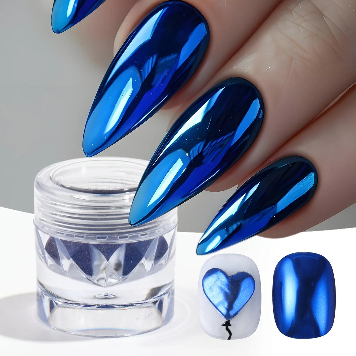 1pc Blue Mirror Chrome Nail Powder - Metal glitter, DIY nail art, Y2K glitter, wedding nail art, parties, and special occasions Vue